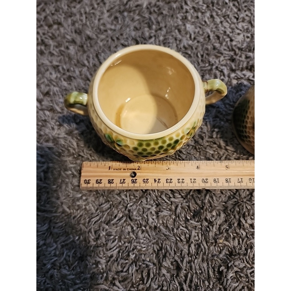 Vintage Honey Bee Hive Comb Clover Yellow Green Creamer and Sugar Set. Missing L - Picture 4 of 6